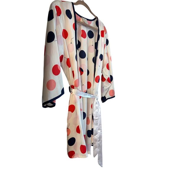 Kate Spade Silky Polka Dot Balloon Short Robe Belted Size XS/S Pockets V Neck - Picture 2 of 6